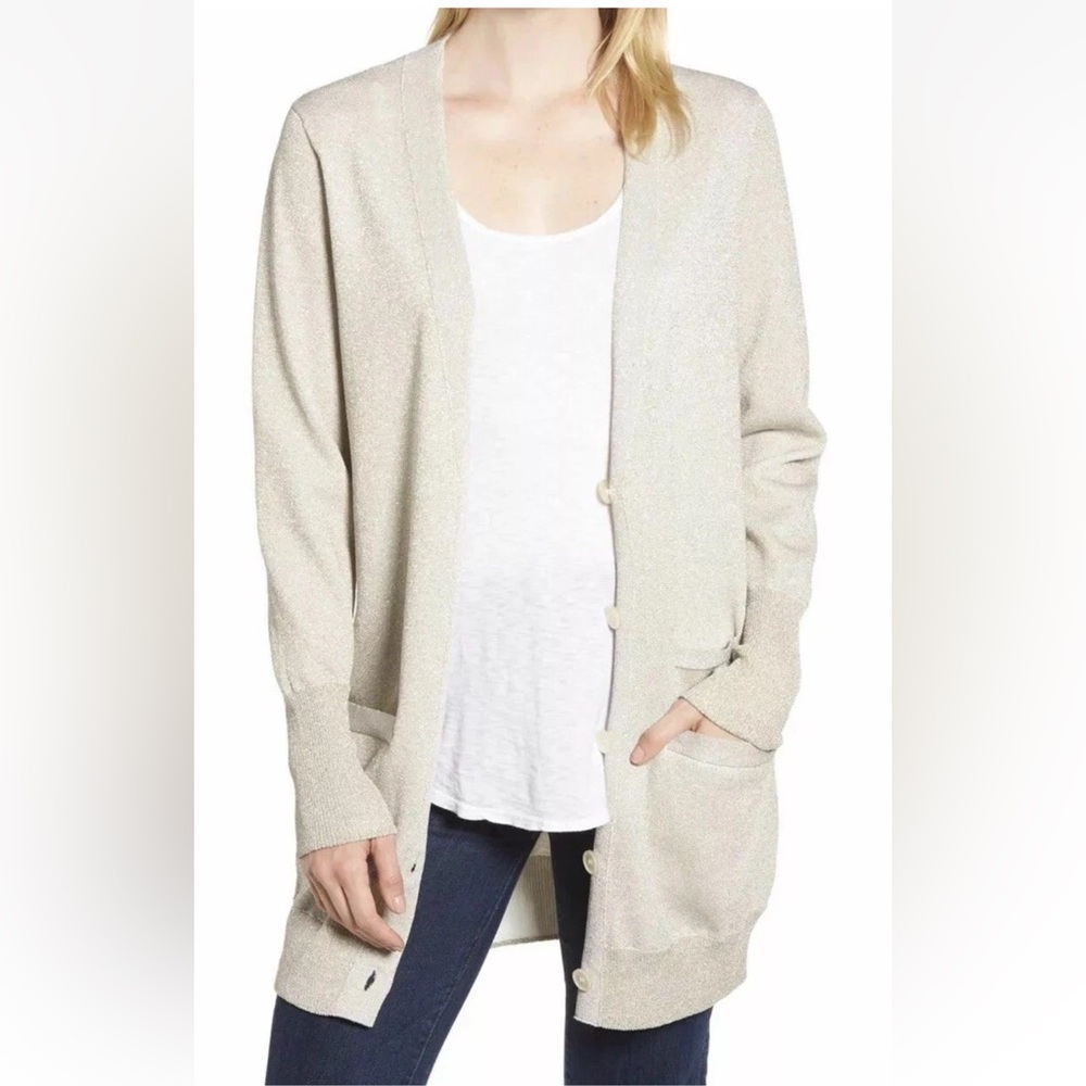NWT J. Crew Collection Long Knit Cardigan Sparkle Silver Size XL
